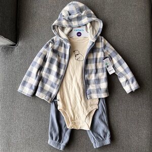 Carter's 3 Piece Blue Plaid Fleece Set 24M
